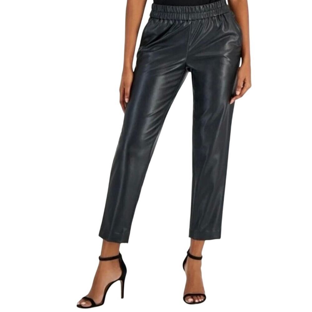 Anne Klein NWT Sz XL Black Pull-on Faux-leather Cropped Pants Elastic Waist